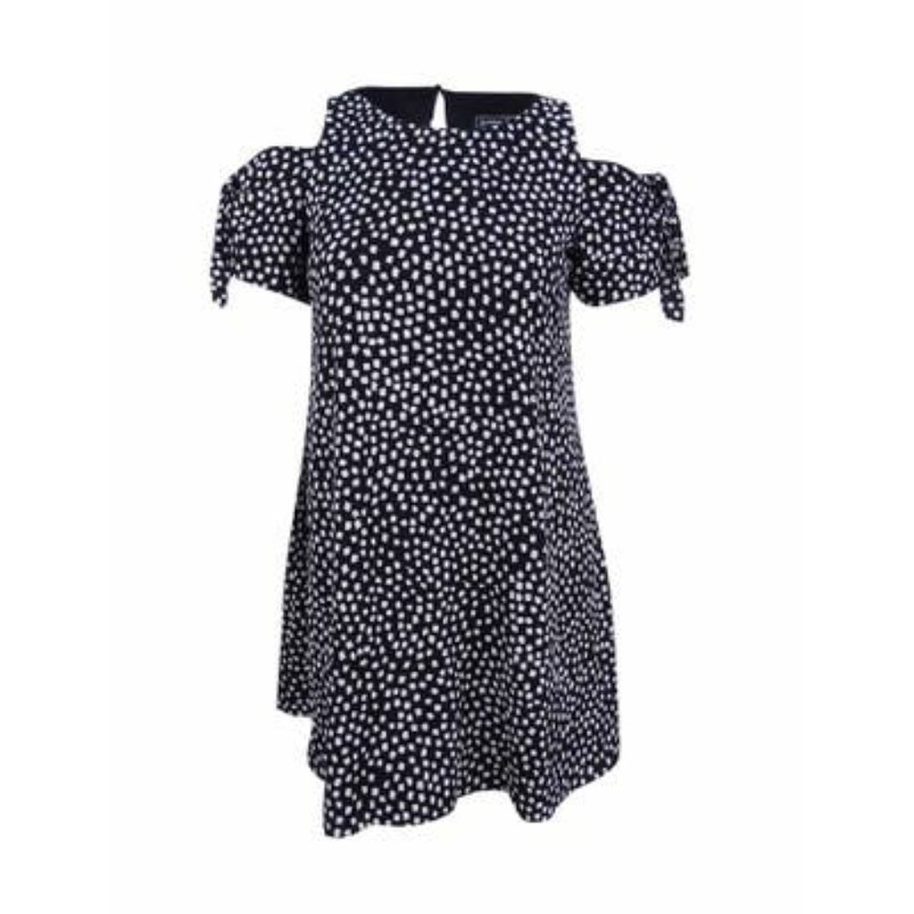 Black and white abstract print cold shoulder dress